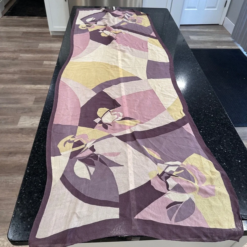 BYTU Milano Silk Scarf Geometric Floral Purple‎ Pink Whimsigoth Fairygrunge